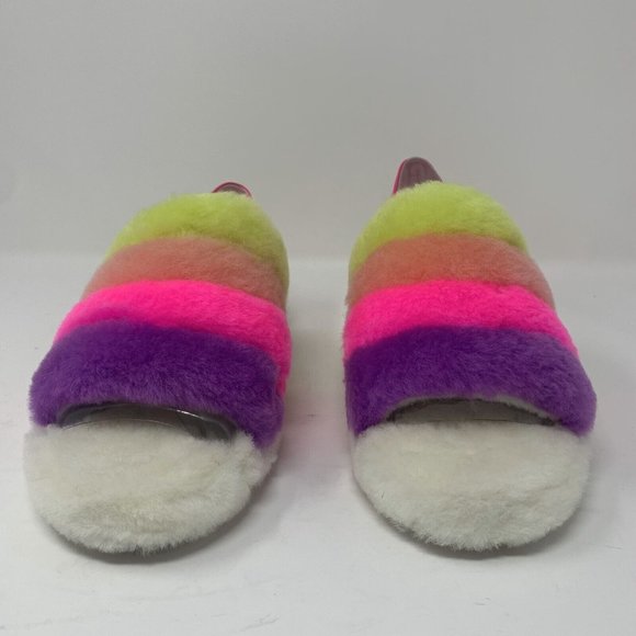 UGG Fluff Yeah 1097169 Slide Slippers Womens 8 White Multi Striped Slip On S0620 - Picture 2 of 9